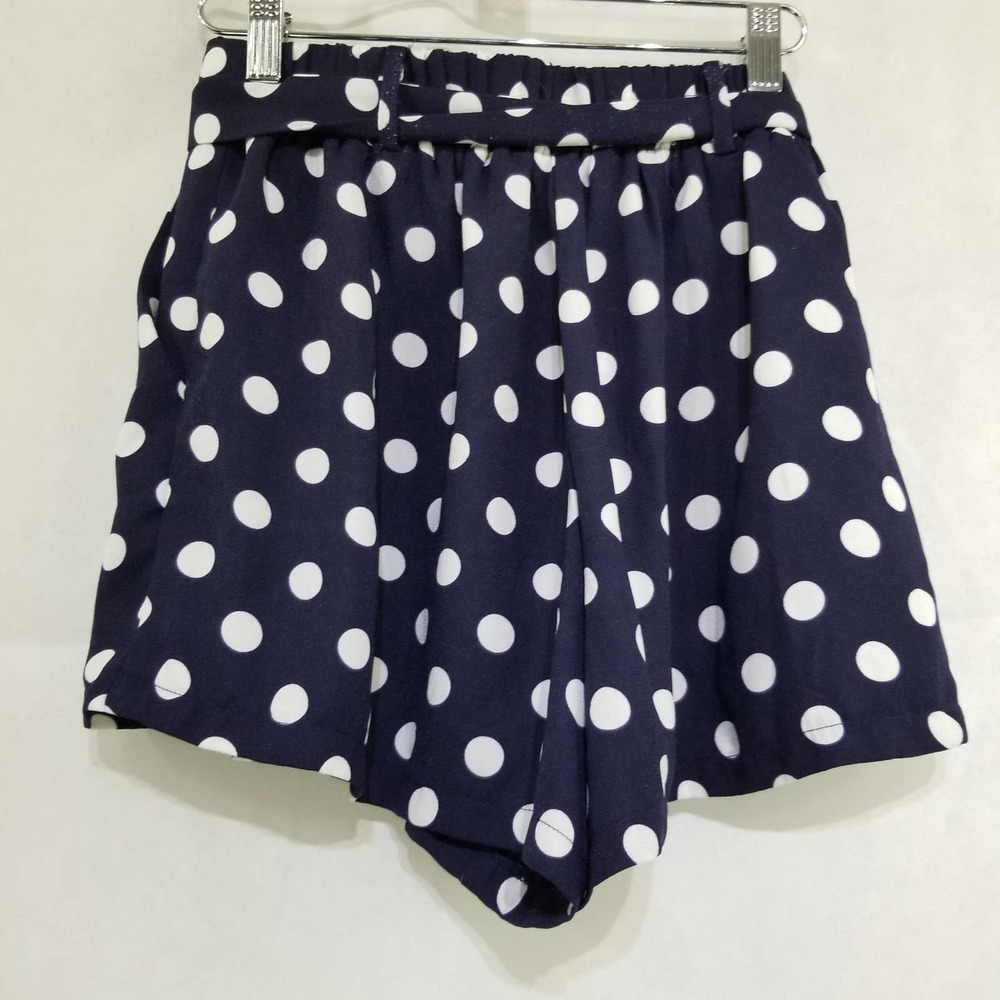 Forever 21 Polka Dot Casual Shorts Women's Sash Belt Size S Navy White - Picture 5 of 7